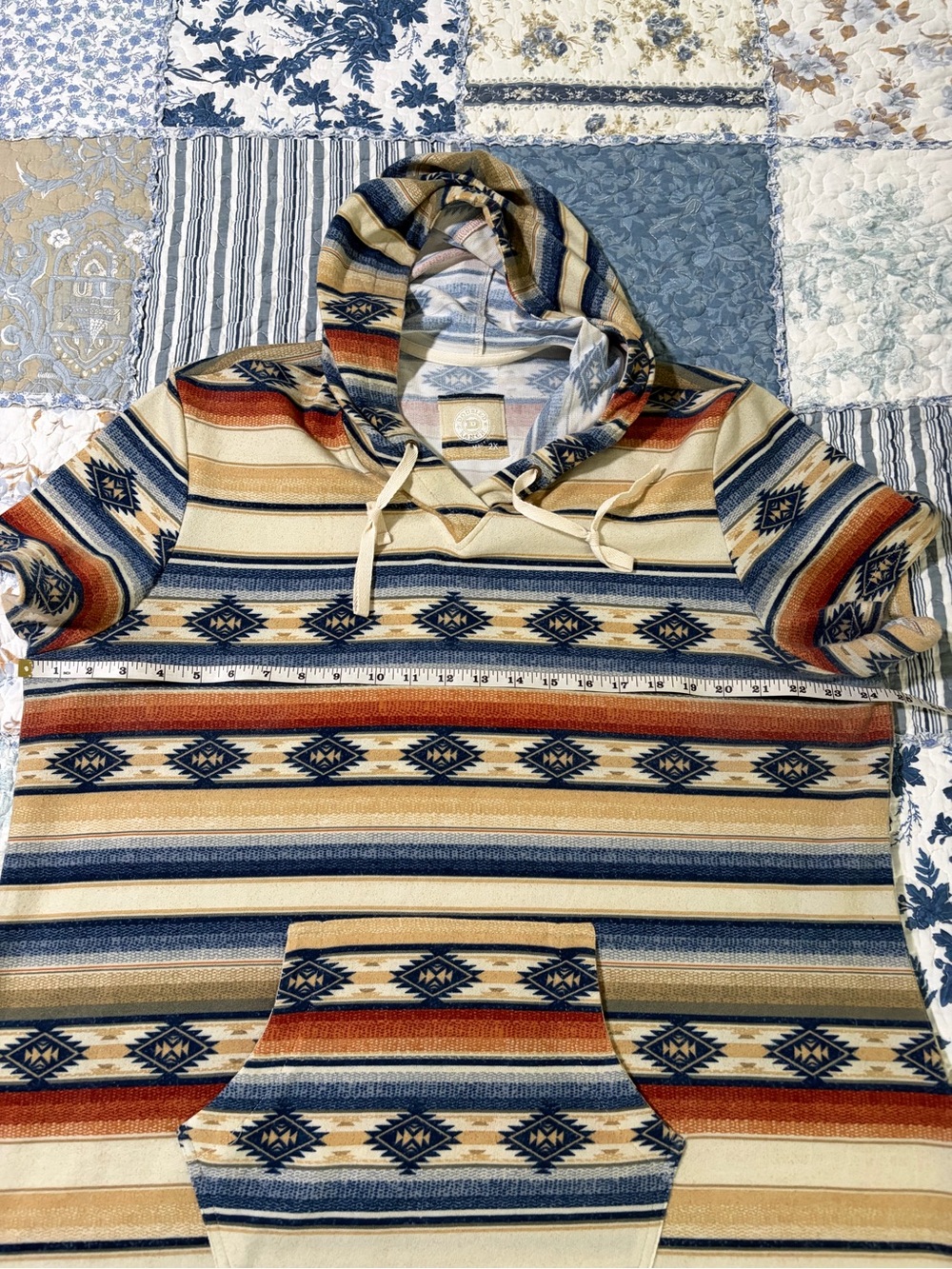 Double D Ranchwear striped Southwestern Hooded Tunic Dress in Neutral Tones. - Picture 4 of 4
